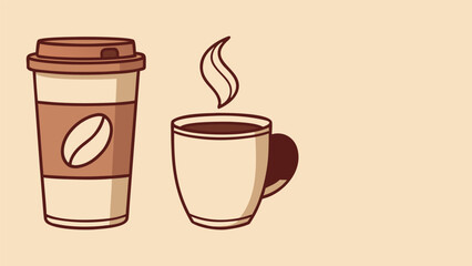 Coffee cups and steaming mug on light background Keywords: coffee, drink, hot, beverage, mug