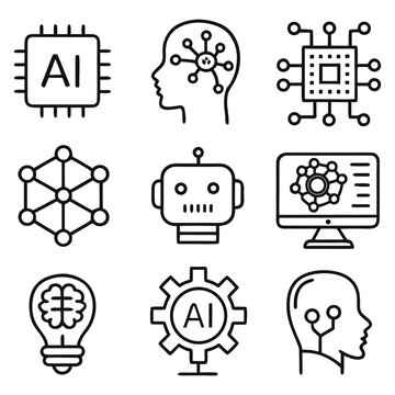 Adobe IllustratArtificial intelligence icons set, AI brain and technology symbols
or Artwork