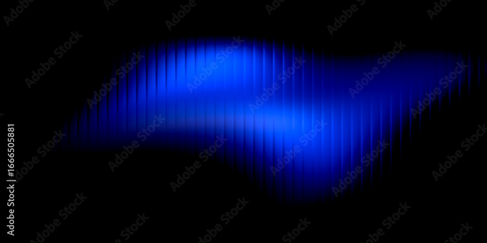 Poster a vibrant blue abstract light pattern glows with vertical lines against a dark background, creating 