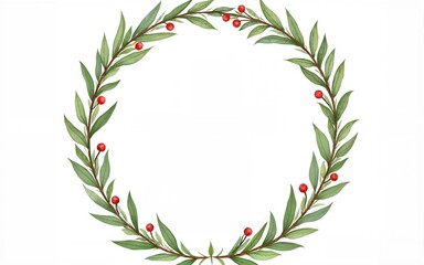 Naklejka premium Watercolor round christmas frame with fir branches berry leaves plant herb winter flora isolated on white background. Botanical greenery holiday illustration for wedding invitation card design