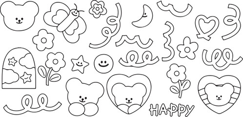 Cute Doodle Elements – Heart, Smile, Moon, Swirl, Love, Fun, Icon, Simple Line Art
