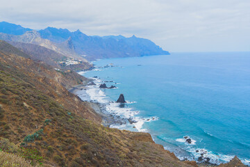 aerial view of Beach playa Benijo, Tenerife island, Canarias Spain