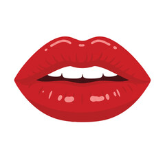 Fototapeta premium Vibrant red lips are expertly depicted in a clean, minimalist 2D flat vector illustration, showcasing solid colors and crisp lines, isolated perfectly on a pure white background for web graphics.