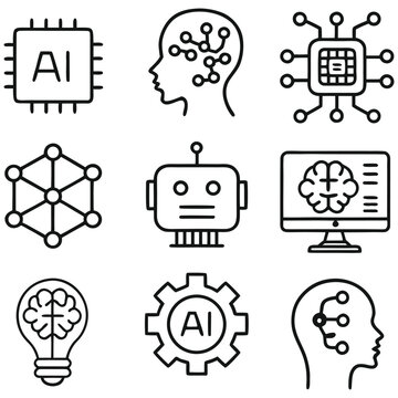 Adobe IllustratArtificial intelligence icons set, AI brain and technology symbols
or Artwork