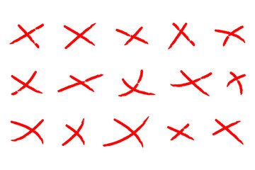 Brush stroke cross. Hand drawn Doodle brush cross, ban, refusal. Marker sketch. Highlighting text and important objects.  Stock vector illustration isolated on white background.