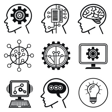 Adobe IllustratArtificial intelligence icons set, AI brain and technology symbols
or Artwork