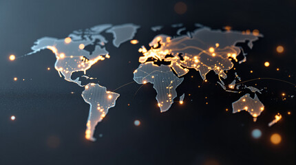 Digital Connections Across the Globe A Network of Illuminated Cities on a World Map