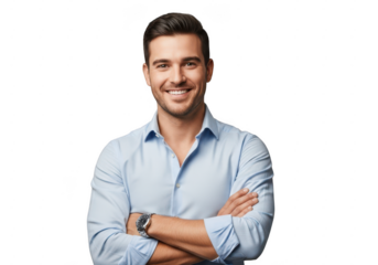 Smiling man with arms crossed isolated on transparent background