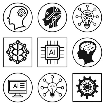 Adobe IllustratArtificial intelligence icons set, AI brain and technology symbols
or Artwork