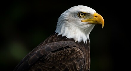 Majestic Bald Eagle Portrait Against Dark Background