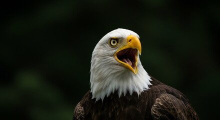Obraz premium Majestic Bald Eagle Portrait Against Dark Background