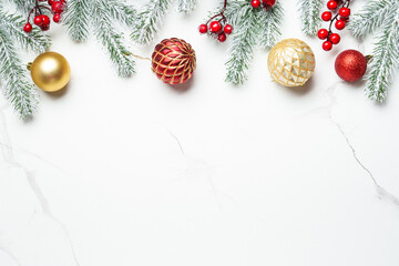 Christmas flat lay background on white.