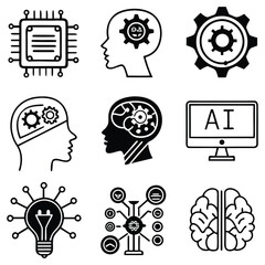 Adobe IllustratArtificial intelligence icons set, AI brain and technology symbols
or Artwork