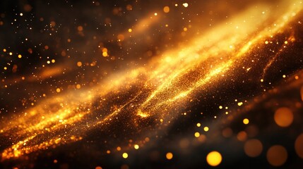 Naklejka premium A mesmerizing display of golden particles swirling in a dark background, creating a magical and ethereal atmosphere.
