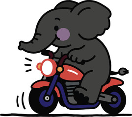 Adorable baby elephant joyfully riding a motorcycle in a vibrant illustration