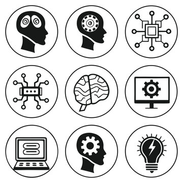 Adobe IllustratArtificial intelligence icons set, AI brain and technology symbols
or Artwork