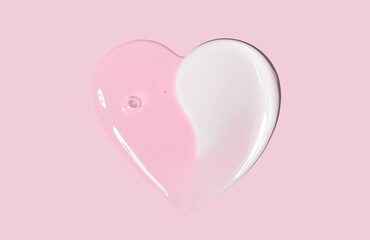 glossy cosmetic textures smooth stroke line cream products close-up on pink background