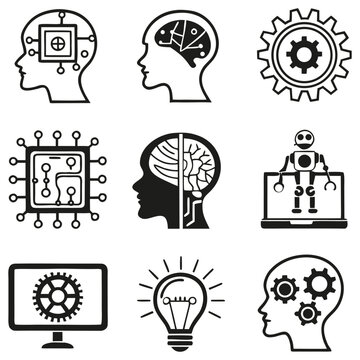 Adobe IllustratArtificial intelligence icons set, AI brain and technology symbols
or Artwork