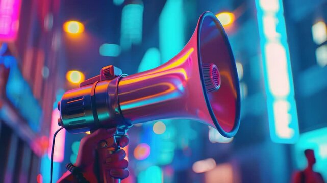 A person holds a megaphone, possibly used for public speaking or amplifying sound