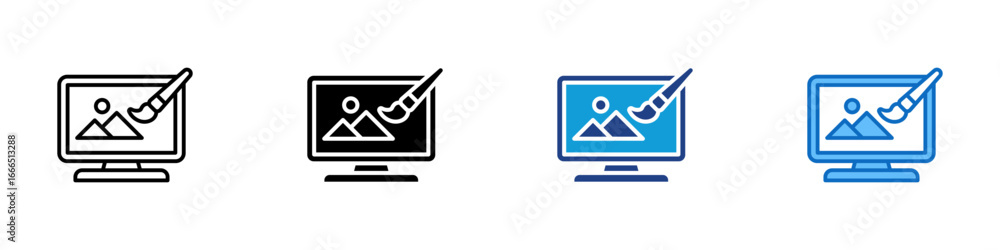 Aufkleber graphic editor multiple style icon vector design - computer screen with an image and brush, symboliz