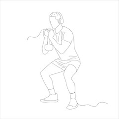 Man workout using barbell continuous one line drawing.