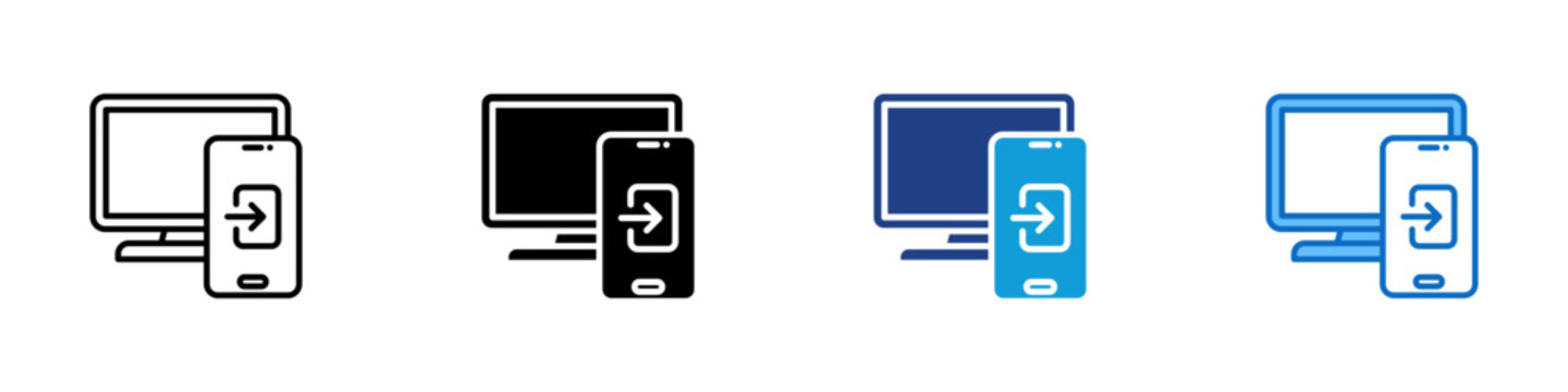 Cross Device Multiple Style Icon Vector Design - Monitor and smartphone with arrow, symbolizing responsive or cross-platform compatibility