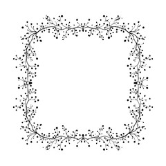 Obraz premium Delicate square frame made of thin floral vines and micro leaves, white background, isolated, vector style, PNG look, Isolated to Transparent Background