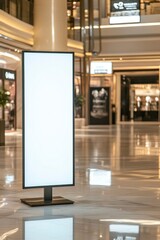 Blank vertical advertising board stands ready for content display inside a upscale Shopping Center