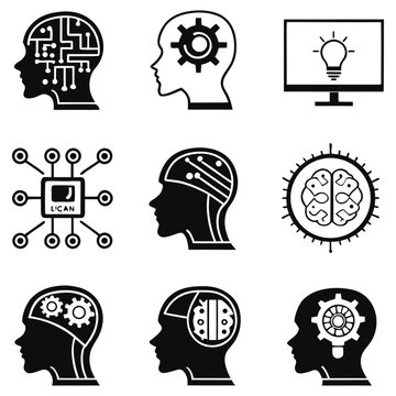 Adobe IllustratArtificial intelligence icons set, AI brain and technology symbols
or Artwork