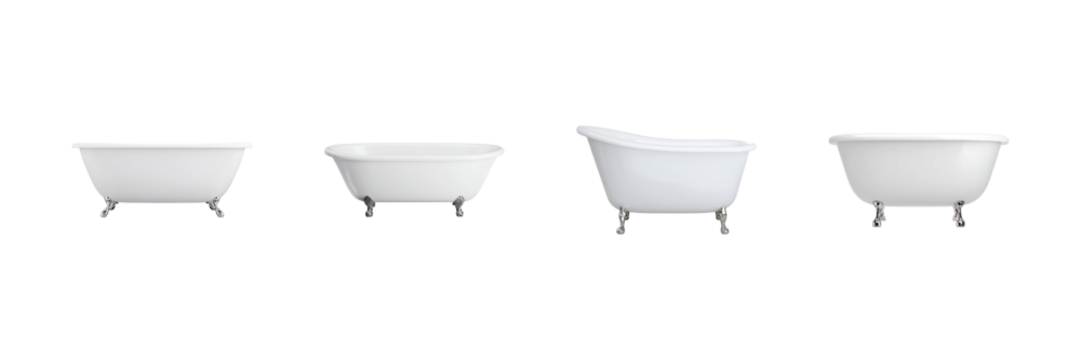 Freestanding Clawfoot Bathtub Set. Elegant Bathroom Design Collection Isolated On Transparent Background