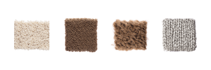 Textile Fabric Swatches Set. Material And Texture Variety Collection Isolated On Transparent Background