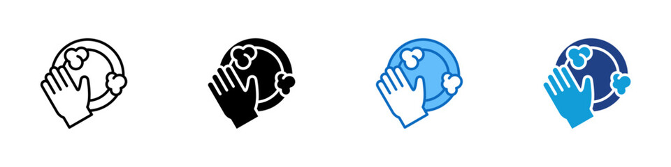 Obraz premium Hand Wash Multi Style Icon Vector Design - hand washing a plate with soap bubbles, representing cleanliness and hygiene