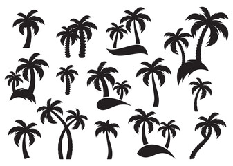 coconut tree vector illustration, black and white silhouette design