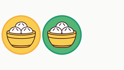 Two circular icons of bowls filled with dumplings food