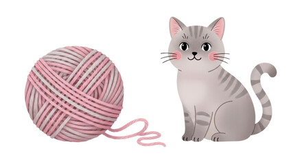 Isolated Kitten with Yarn