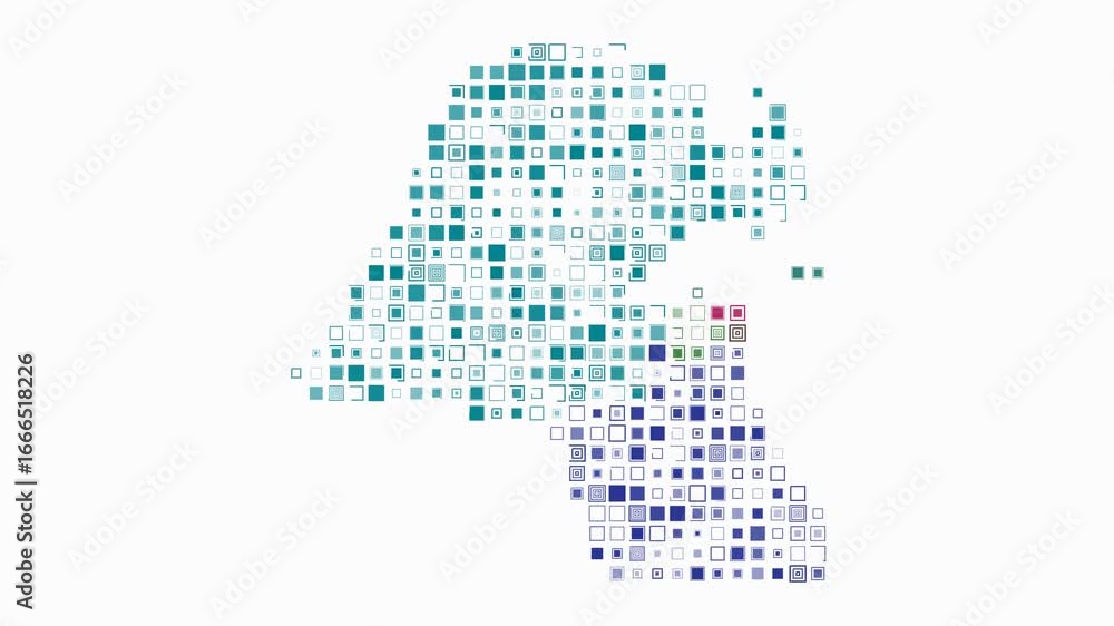 Poster kuwait map animation. shape of the country with pulsating colored dots. large size square blocks. di