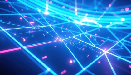 Dynamic abstract network of glowing blue and pink lines, symbolizing data flow, global connectivity, and advanced information technology concepts for business and science.