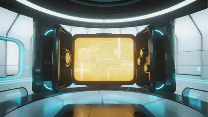 Futuristic Interior with Illuminated Central Screen and Circular Design