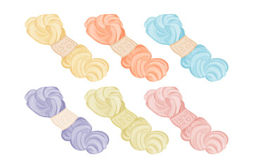 Wool skein for crochet, knitting. Vector isolate on white.Diferent colours set.