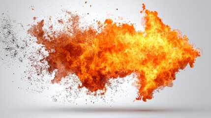 High angle closeup of fiery cartoon lightning bolt icon showing intense energy and dynamic movement on white background with space for text