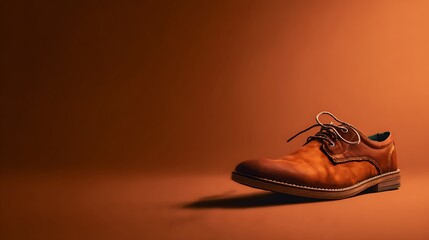 Naklejka premium Illustration of classic brown leather shoe on a warm brown background, showcasing timeless style and elegance, perfect for fashion and lifestyle themes