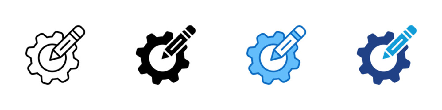 Customize Settings Multiple Style Icon Vector Design - Gear with pencil inside, symbolizing customization, setting adjustments, or editing system