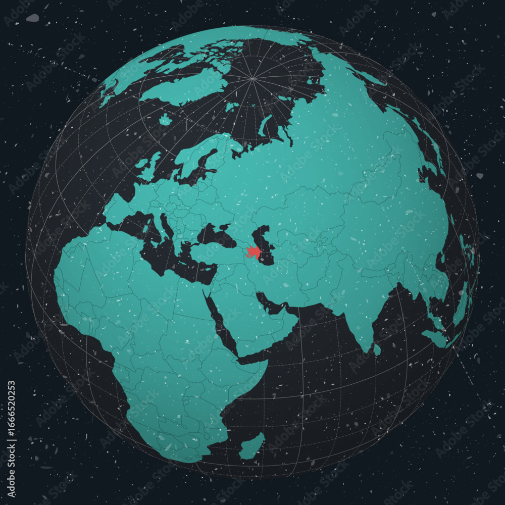 Aufkleber azerbaijan on globe. vintage look with grunge scratched texture. country view on world map in dark c