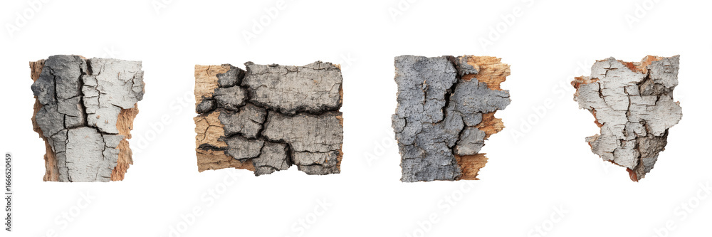 Poster bark texture samples set. natural patterns and organic design collection isolated on transparent bac