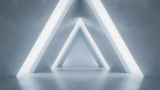 Illuminated Triangular Architectural Structure with Symmetrical Light Beams