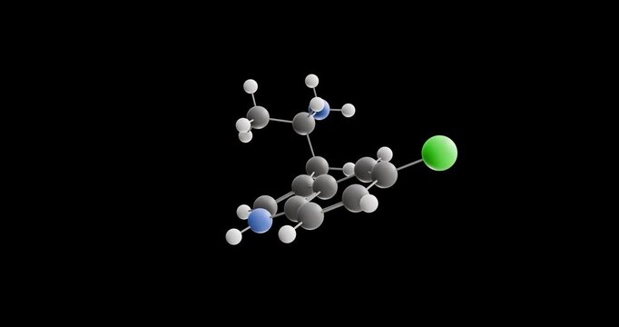 5-Chloro-aMT molecule, rotating 3D model of serotonin-dopamine releasing agents, looped video on a black background
