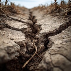 Cracked Earth Arid Soil Splits in Dried Field, Agriculture/Climate Use