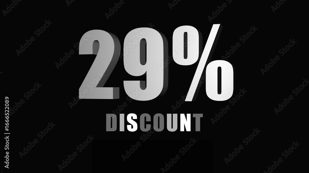 Poster dynamic typography animation of discount percentage and typography on black background