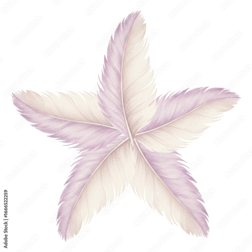Poster soft pastel feathers arranged in a five pointed star shape light delicate transparent background