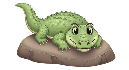 Isolated Cartoon Crocodile on Rock